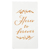 100 Pack White Napkins for Wedding Reception with Rose Gold Foil Accents, Here's To Forever, 3-Ply, 4 x 8 in