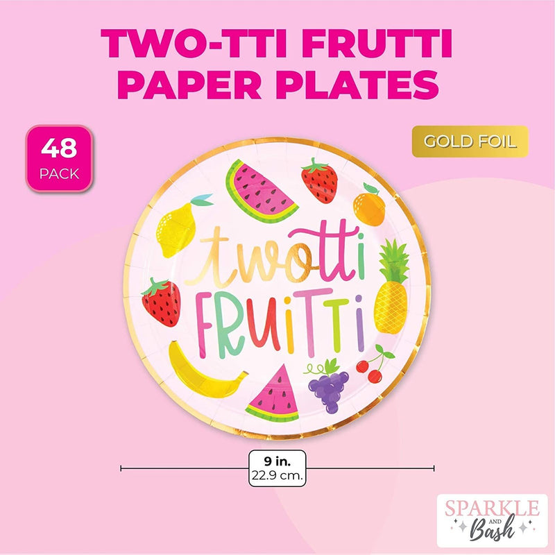 Two-tti Frutti Paper Plates for 2nd Birthday Party Decorations (9 In, 48 Pack)