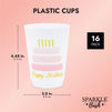 Happy Birthday Cake Cups for Women, Plastic Tumblers (16 oz, 16 Pack)
