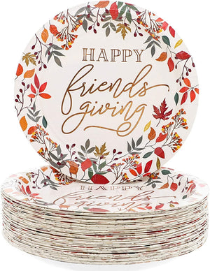 48 Pack Friendsgiving Paper Plates with Fall Leaves for Appetizers, Dessert, Rose Gold Foil (7 In)