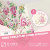 3 Pack Floral Pink Rose Tablecloth, Plastic Table Cover for Wedding, Birthday Party Decorations (54 x 108 in)