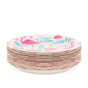 48 Pack Pink Flamingo Paper Plates for Luau Tropical Birthday Party Supplies (7 Inches)