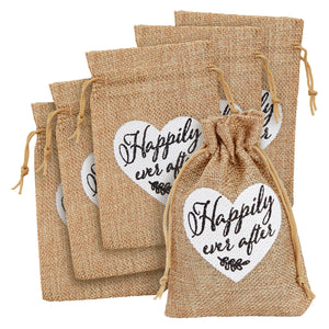 30 Pack Small 4x6 Burlap Bags with Drawstring for Wedding Favors, Jewelry, Happily Ever After Gift Bag