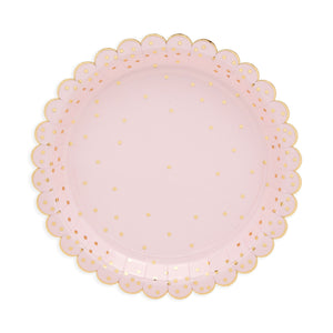 48-Pack Scalloped Polka Dot Paper Plates, Rose Gold 30th Birthday Decorations for Her (7 in)