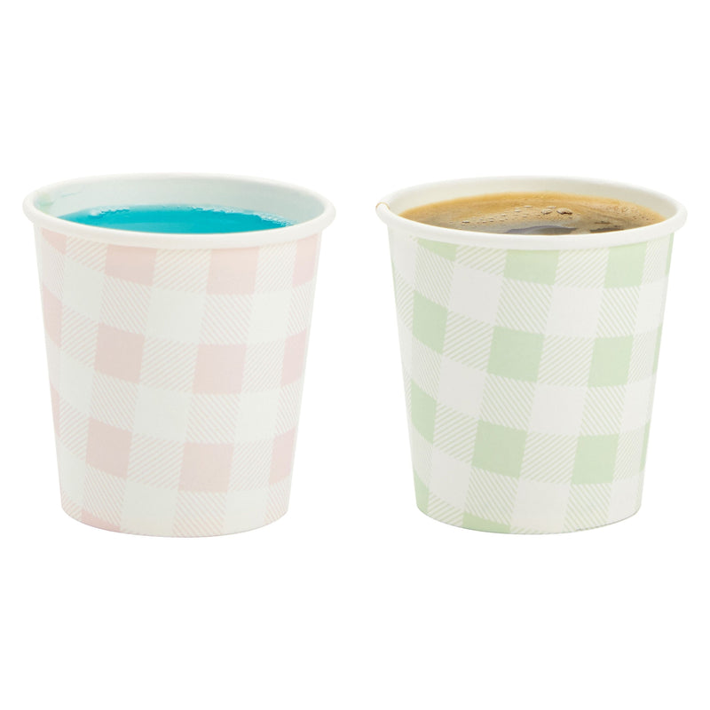 100 Pack Disposable Mini Paper Cups for Espresso, Mouthwash, Coffee (4oz, 4 Gingham Designs)