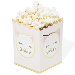 Cat Popcorn Boxes for Birthday Parties (3 x 3 x 4 Inches, Gold Foil, 60 Pack)