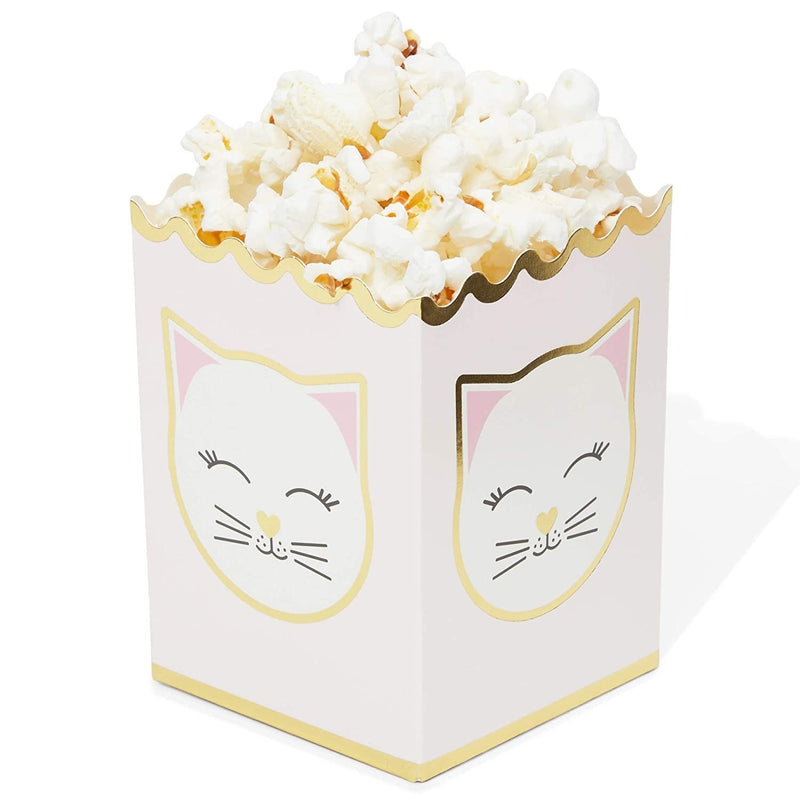 Cat Popcorn Boxes for Birthday Parties (3 x 3 x 4 Inches, Gold Foil, 60 Pack)
