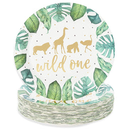 Wild One Paper Plates for Safari Party (9 Inches, 48 Pack)