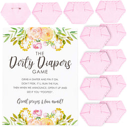 Dirty Diaper Baby Shower Game for Girls (8.5 x 11 Inches, 13-Pack)
