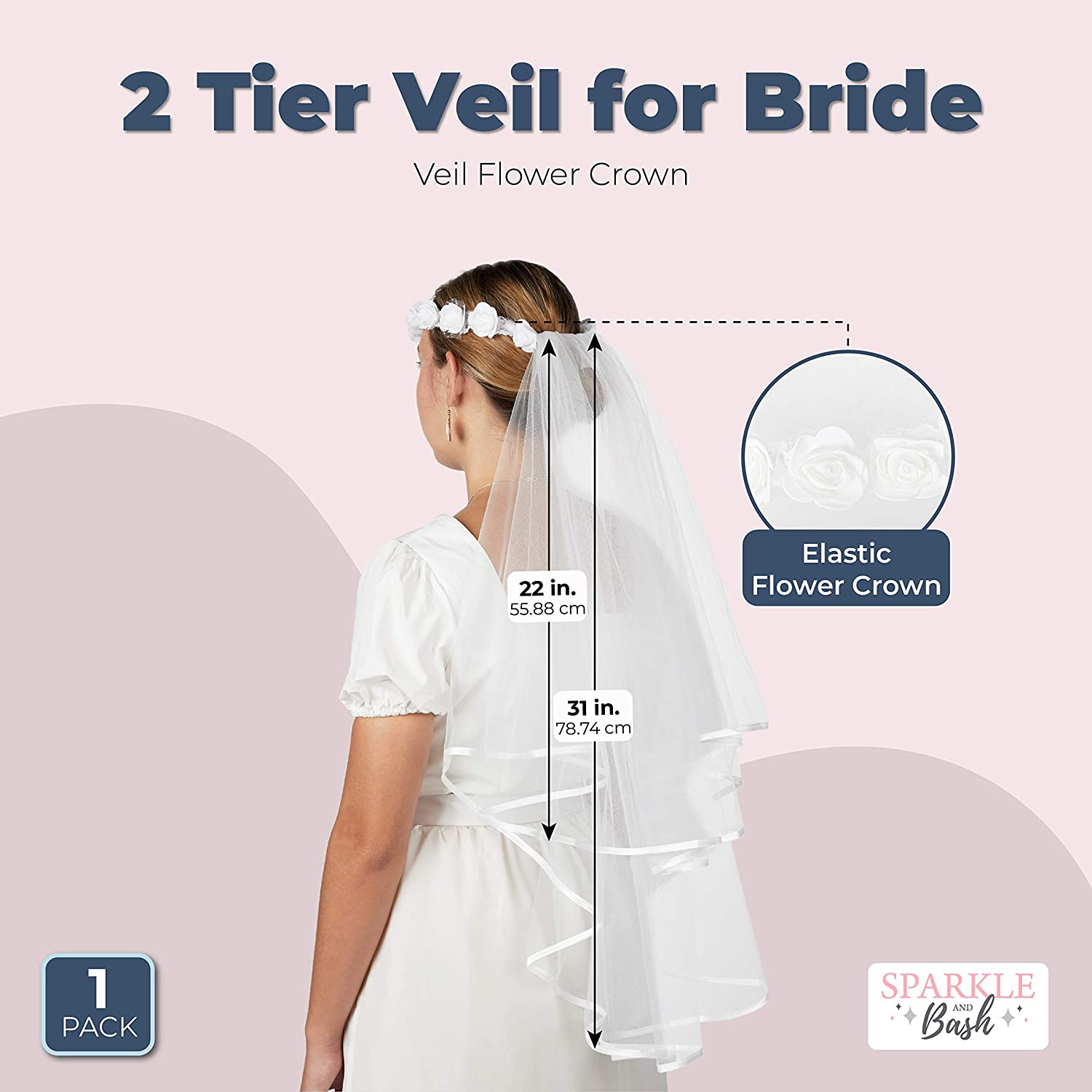 HemerVows Flower Crown Wedding Veil: Bohemian Short 2 Tier Lace