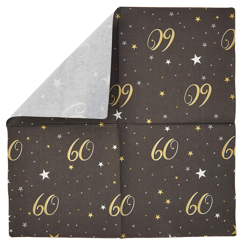 Black Paper Napkins for 60th Birthday Party (6.5 In, 100 Pack)