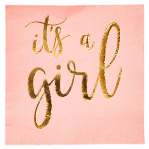 It?s a Girl Party Supplies, Pink Paper Napkins (5 x 5 In, Gold Foil, 50 Pack)