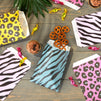 Animal Print Paper Goodie Bags for Safari Birthday Party Favors, 4 Assorted Designs (6 x 9 In, 100 Pack)