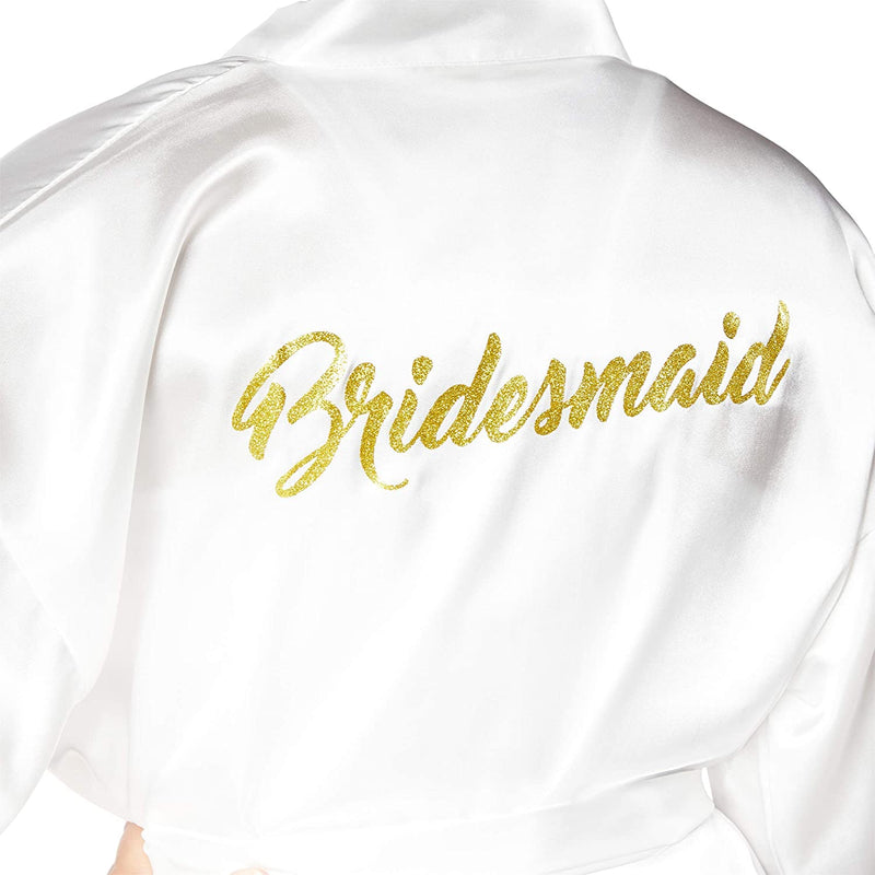 Sparkle and Bash White Satin Kimono Robes for Bridesmaid, Bachelorette Party Gifts (XL)