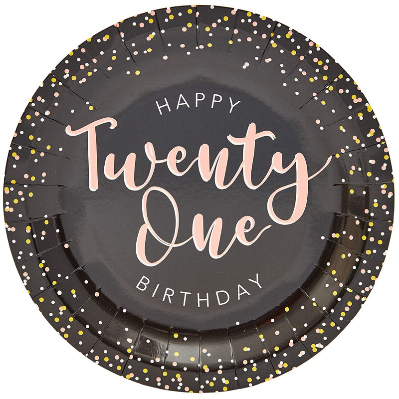 Black Confetti Paper Plates for 21st Birthday Party (9 In, 80 Pack)