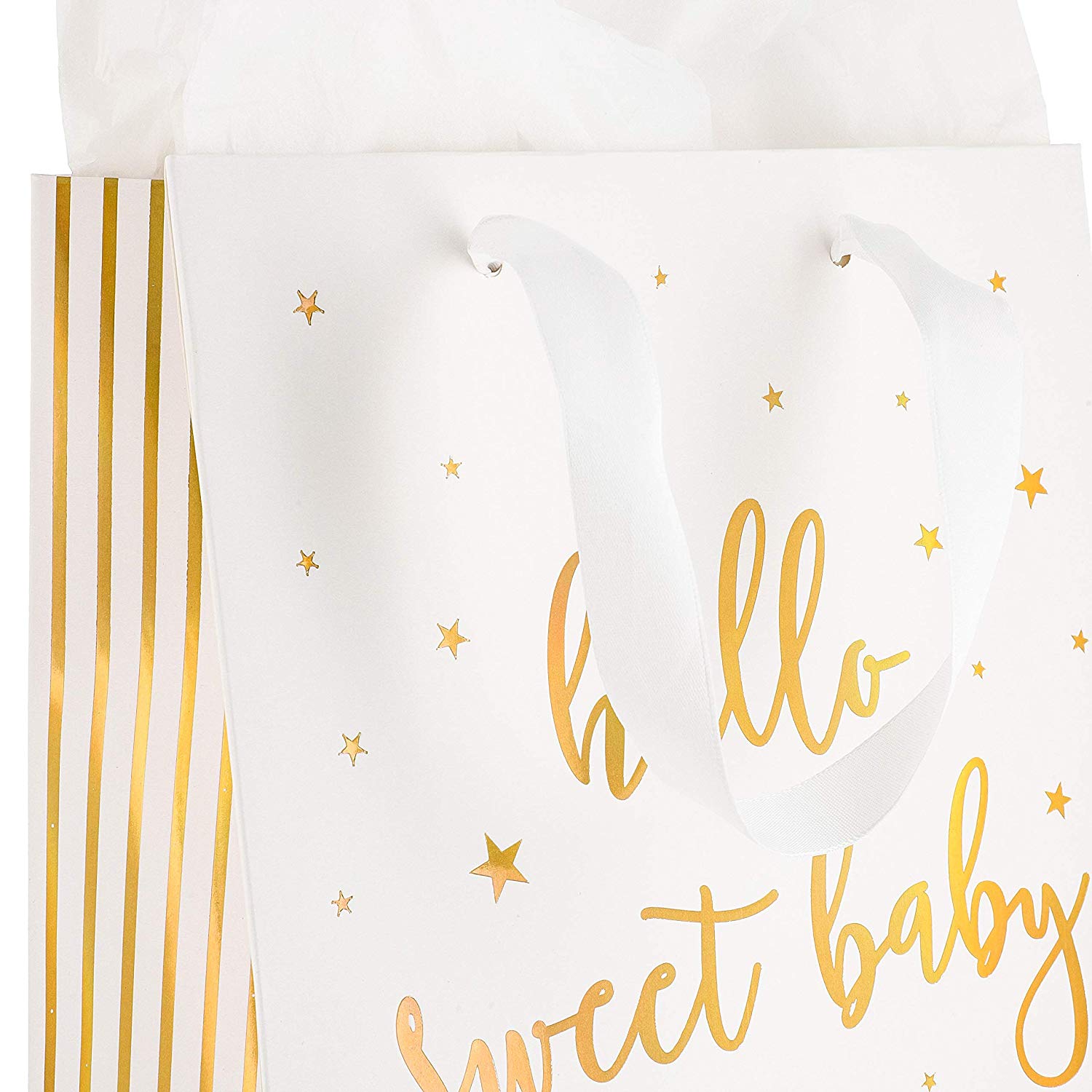 Sparkle and Bash 24 Pack Metallic Gold Gift Bags with Handles for Birthday Party Favors, Small Business Supplies, Easter, Baby Shower, 10 x 8 x 4.25