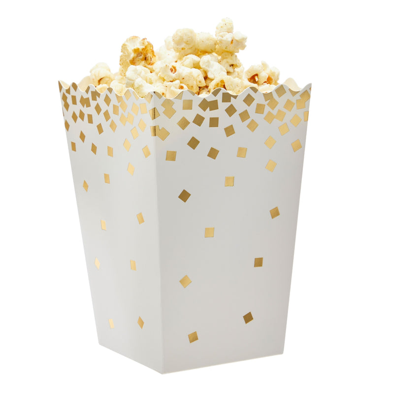 102 Pack Gold Foil Mini Popcorn Boxes for Movie Night Party Supplies, 3 Designs (20oz, 3 x 3 x 6 In)