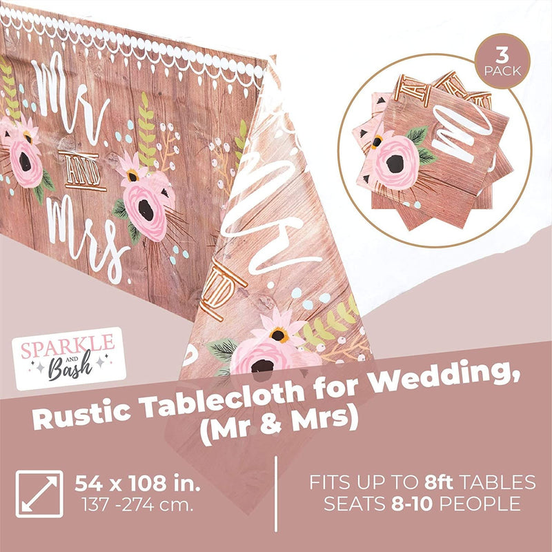 Rustic Plastic Tablecloth for Weddings (54 x 108 in, 3 Pack)