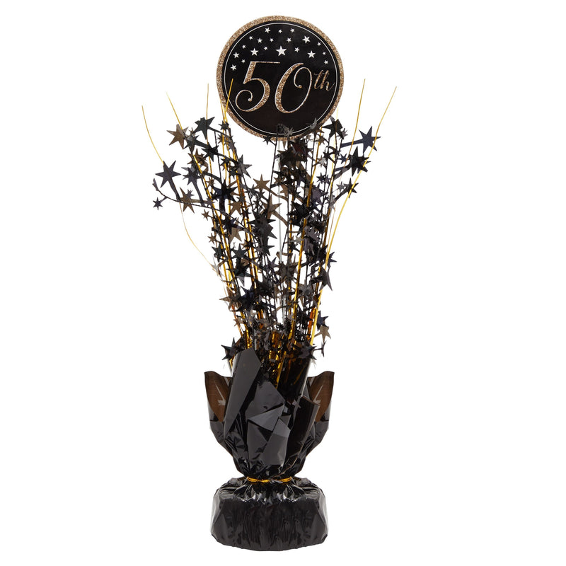 3 Pack 50th Birthday Decorations, Black and Gold 50th Anniversary Cascading Centerpieces (14.5 Inches)