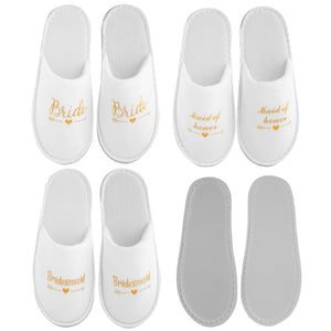 Set of 5 Bridesmaids Slippers for Bride, Bridesmaids, Maid of Honor, Wedding, Bridal Shower, Spa Party Favors (White, US Women's 6-9.5)