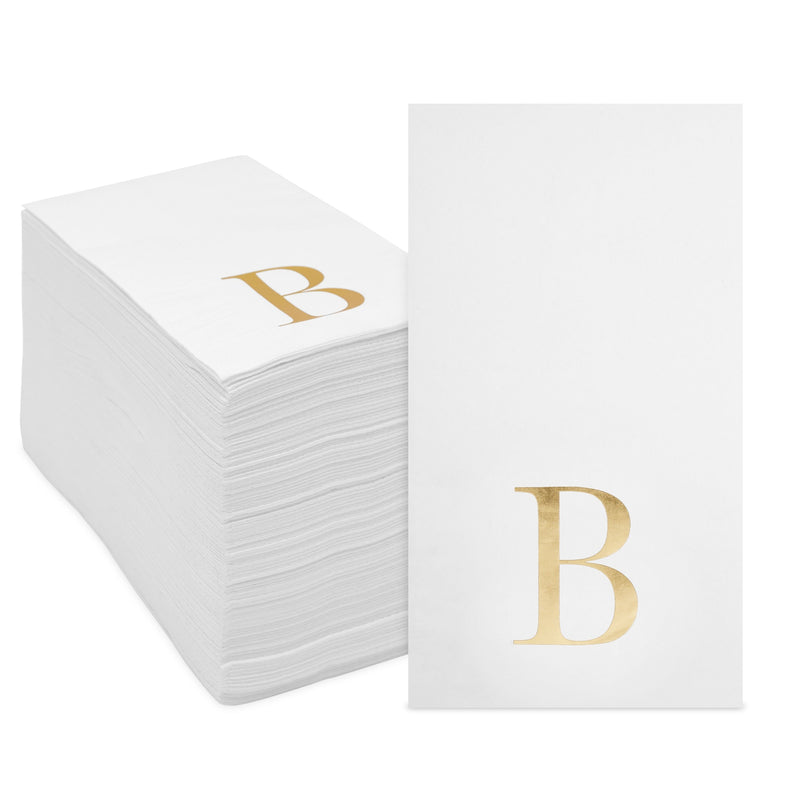 Gold Foil Initial Letter B White Monogram Paper Napkins (4 x 8 In, 100 Pack)