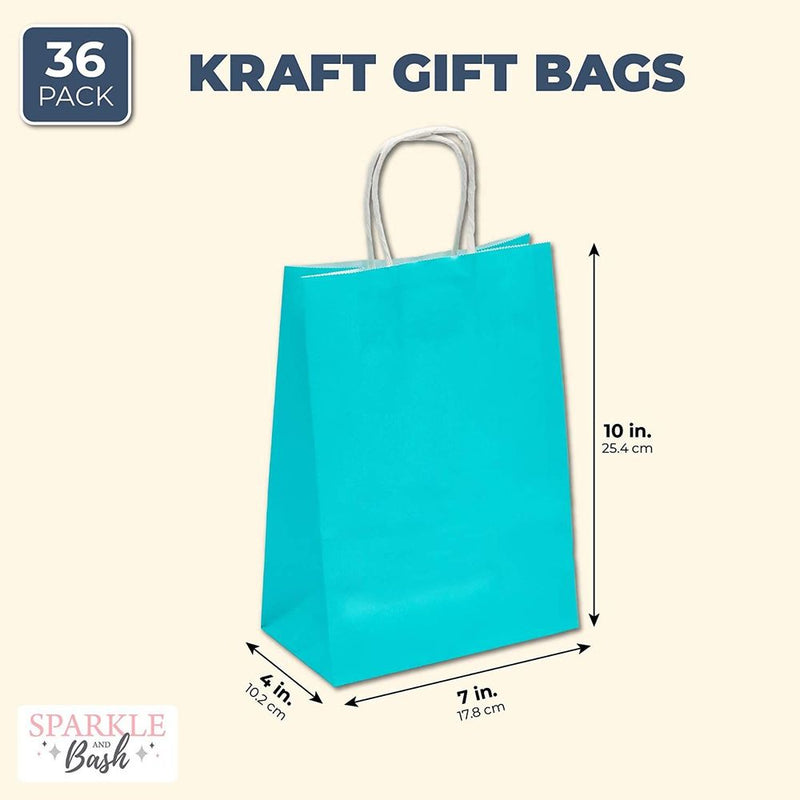 Medium Teal Gift Bags with Handles for Party Favors, Merchandise Bags (36 Pack)