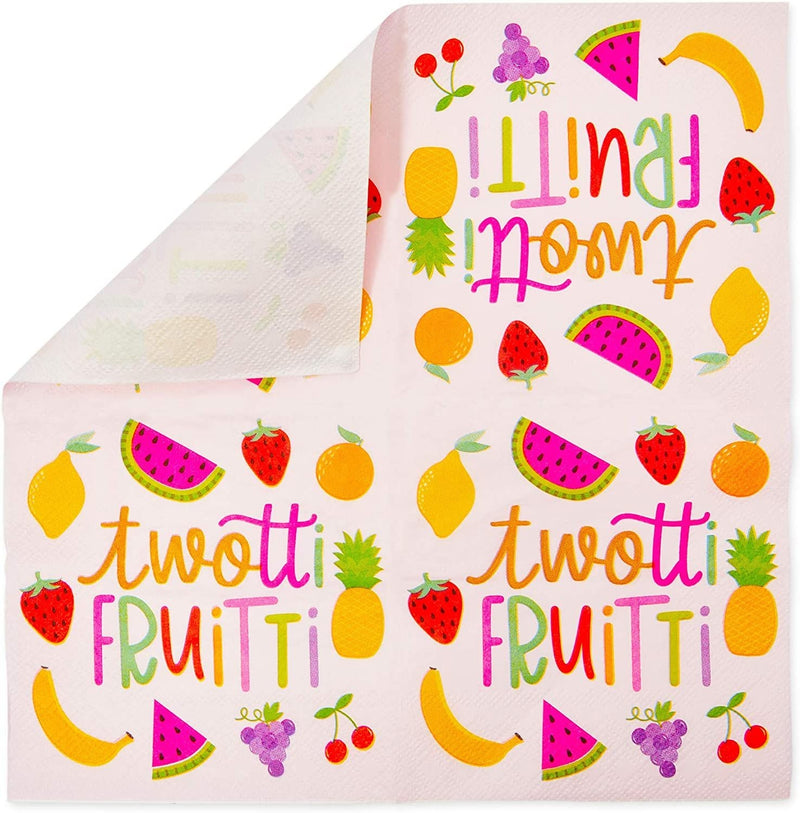 Twotti Frutti Paper Napkins, 2nd Birthday Party Decorations (5 In, 50 Pack)