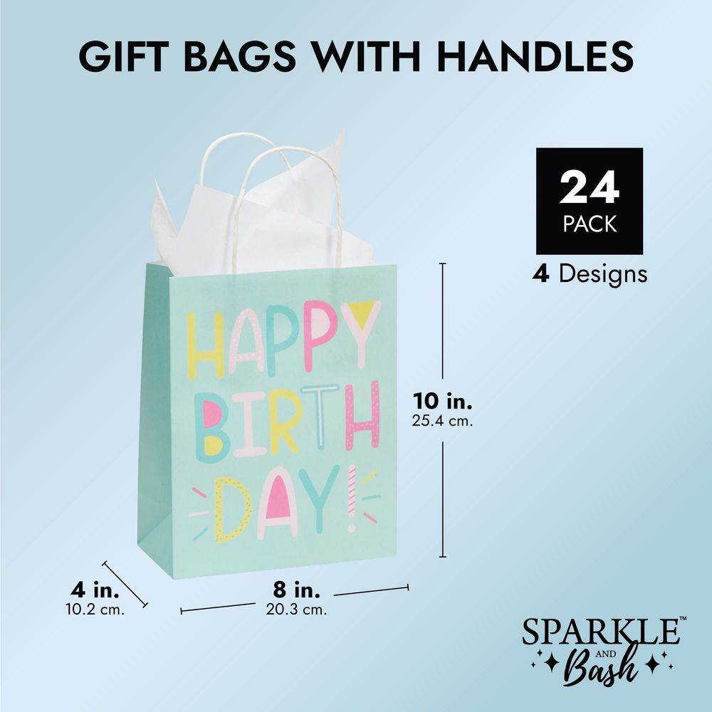 Sparkle and Bash 24 Pack Black Thank You Paper Gift Bags with Handles, Gold Foil