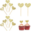 200 Pack Glitter Heart Cake Topper for Valentines, Gold Heart Decorations for Cupcakes (3.2 Inches)