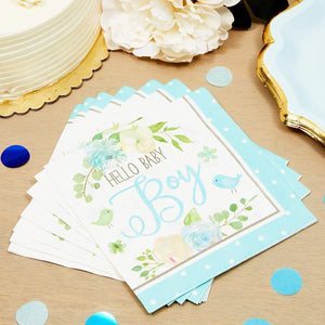Blue Baby Shower Paper Napkins, Hello Baby Boy (6.5 Inches, 100 Pack)