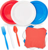 240 Piece Red, White, and Blue Dinnerware Set for 4th of July (Serves 48)