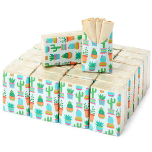 60 Pack Small Individual Facial Travel Tissues with Succulent Cactus Design, Pocket Size, For Party Favor Bags, Bulk Set for Fiesta, Cinco de Mayo, 3-Ply Bamboo Pulp
