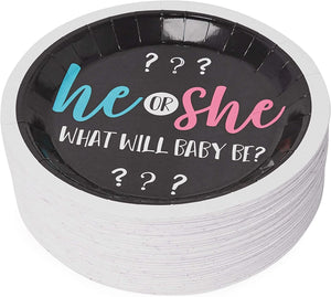 Gender Reveal Paper Party Plates, He or She (9 Inches, 80 Pack)