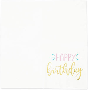Gold Foil Happy Birthday Paper Napkins (5 x 5 Inches, 50 Pack)