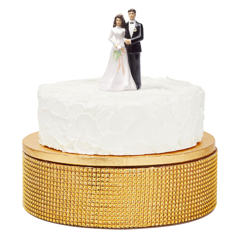 2 Piece Gold Wedding Cake Stand Set with Rhinestones and 12 Inch Cake Drum, Dessert Holder for Centerpieces