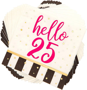Hello 25 Party Paper Napkins (5 x 5 In, 50 Pack)