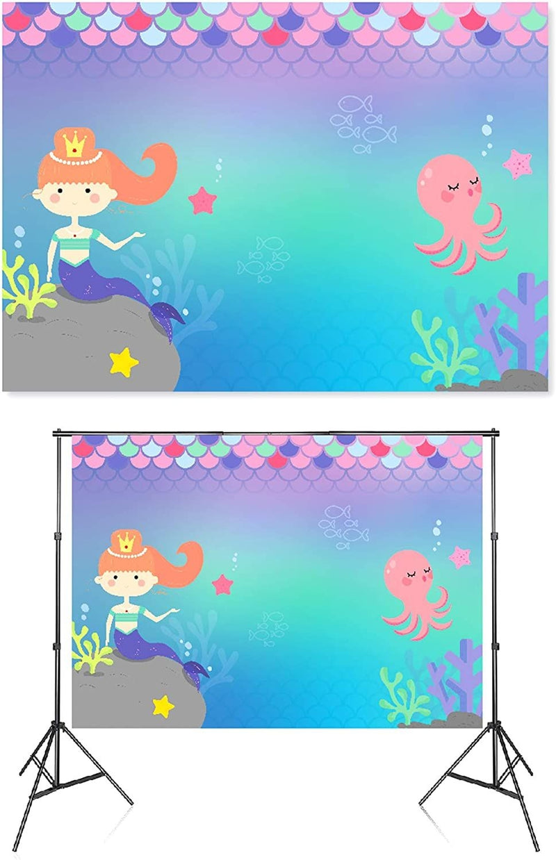 Mermaid Photo Booth Backdrop for Girls Birthday Party (7 x 5 Feet)