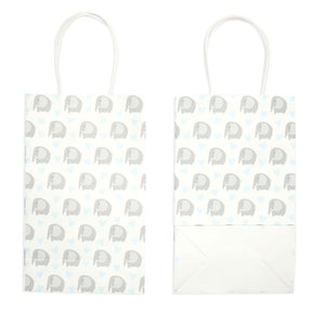 Blue Elephant Party Favor Gift Bags with Handles for Boy Baby Shower (24 Pack)