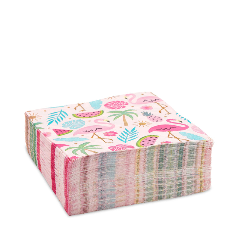 100 Pack Pink Flamingo Cocktail Napkins, Tropical Luau Birthday Party Supplies (6.5 x 6.5 in)