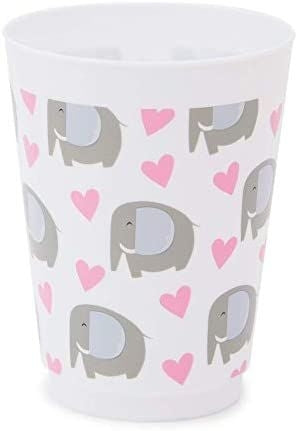 16 oz Plastic Tumbler Cups, Elephant Baby Shower Decorations for Girl (16 Pack)