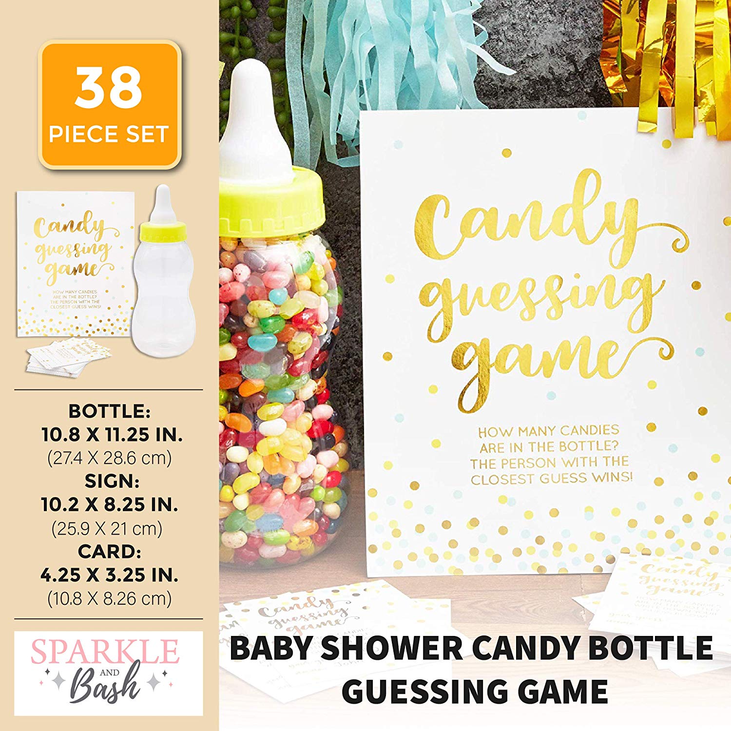 Candy Bottle Guessing Game for Baby Showers (11 in., Gold, 38 Pieces) –  Sparkle and Bash