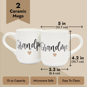 2 Piece Grandma and Grandpa Mugs Set for Coffee, Tea, Grandparent Announcement Gifts (15 oz)