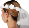 2 Tier Veil Flower Crown for Boho Wedding (White, 18 Inches)