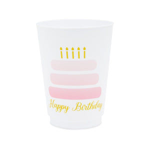 Happy Birthday Cake Cups for Women, Plastic Tumblers (16 oz, 16 Pack)