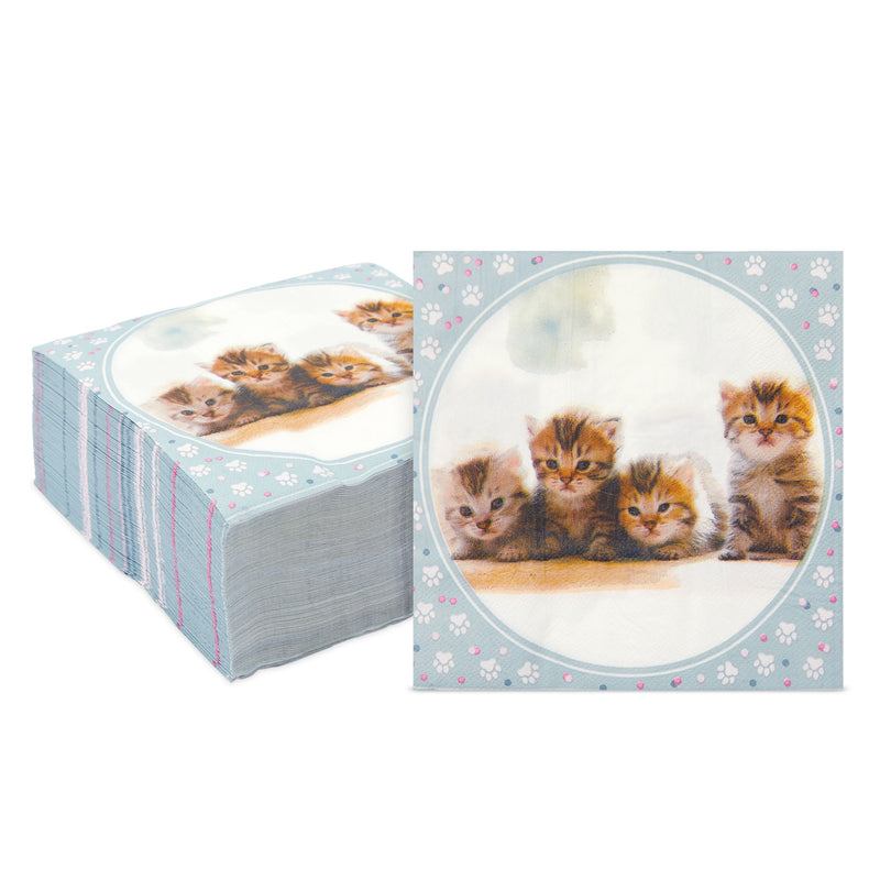Kitten Paper Napkins for Kitty Cat Birthday Party Supplies (6.5x6.5 In, 100 Pack)