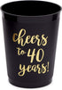 16 Pack Cheers to 40 Years Plastic Party Cups - 40th Birthday Decorations for Men and Women, Anniversaries (Black, 16 oz)
