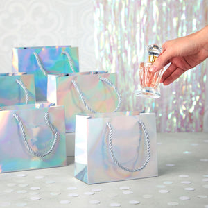 24 Pack Mini Metallic Silver Gift Bags with Rope Handles, Reusable Paper Gift Bags (6 x 5 x 2.5 In)