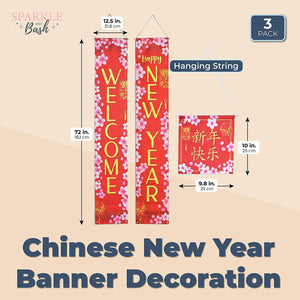 Chinese New Year Banner Party Decoration (Red, 2 Sizes, 3 Pieces)