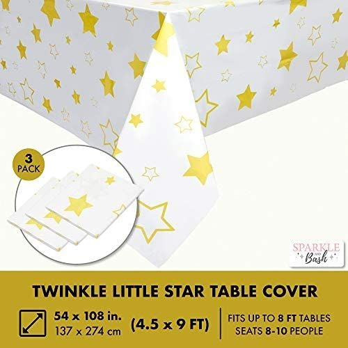3 Pack Twinkle Twinkle Little Star Tablecloths for Baby Shower Decorations (54 x 108 in)
