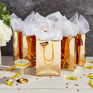 20 Pack Small Gold Party Favor Paper Gift Bags Bulk with Handles and Tissue Paper for Birthday